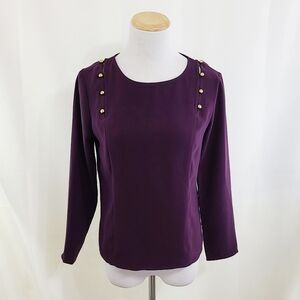 Amanda Uprichard dark plum purple blouse with gold button shoulders size XS